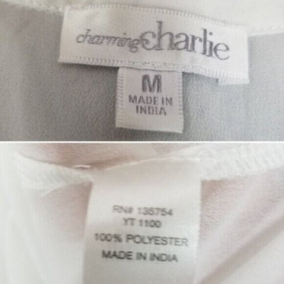 Charming Charlie Womens White Sheer Button Up Peplum Blouse Top Shirt Size M - Picture 7 of 7